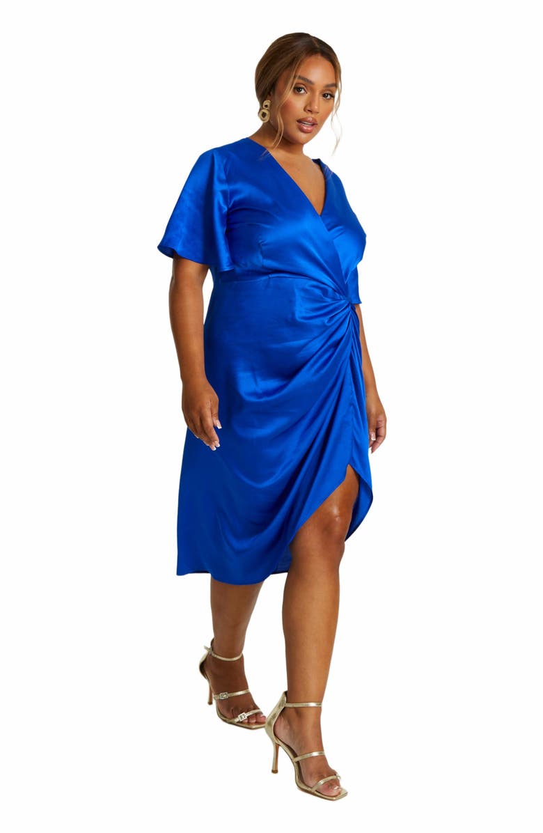 QUIZ Plus Size Satin Angel Sleeve Midi Dress, Alternate, color, Blue