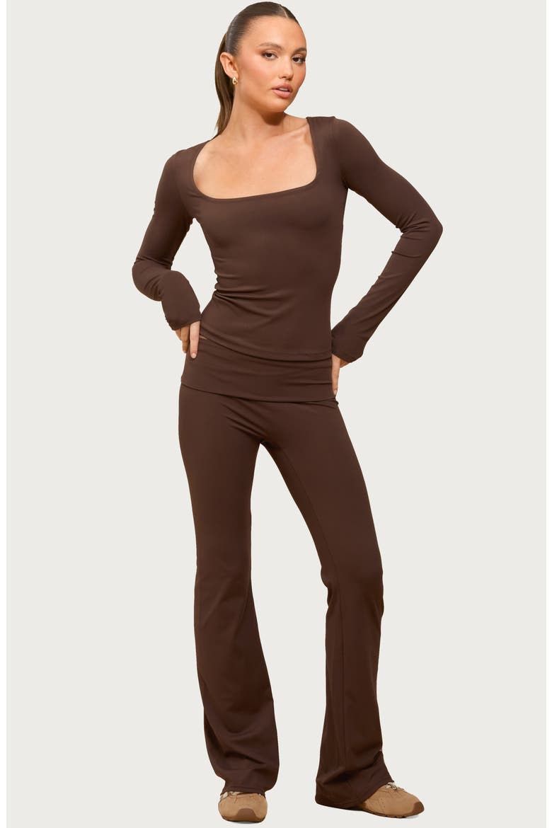 Oriane Foldover Flare Leggings, Alternate, color, BROWN