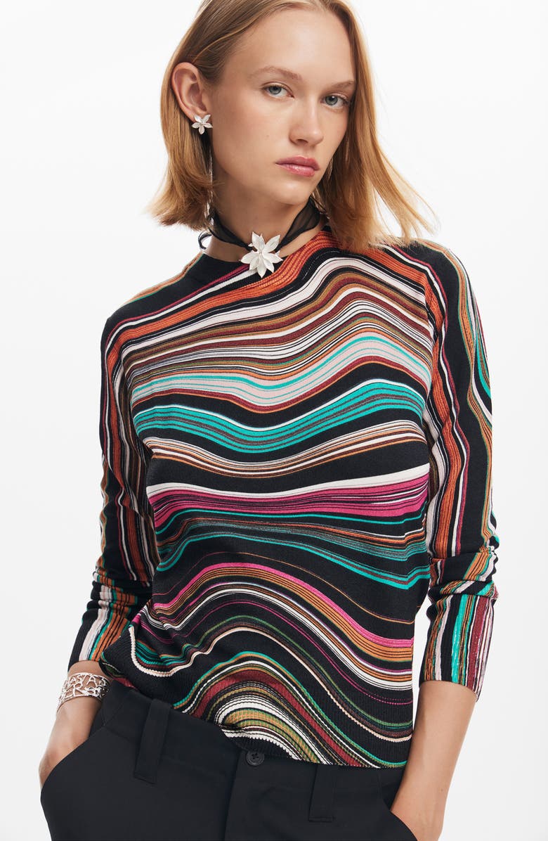 Desigual Liverpool Stripe Crewneck Sweater, Alternate, color, Mix