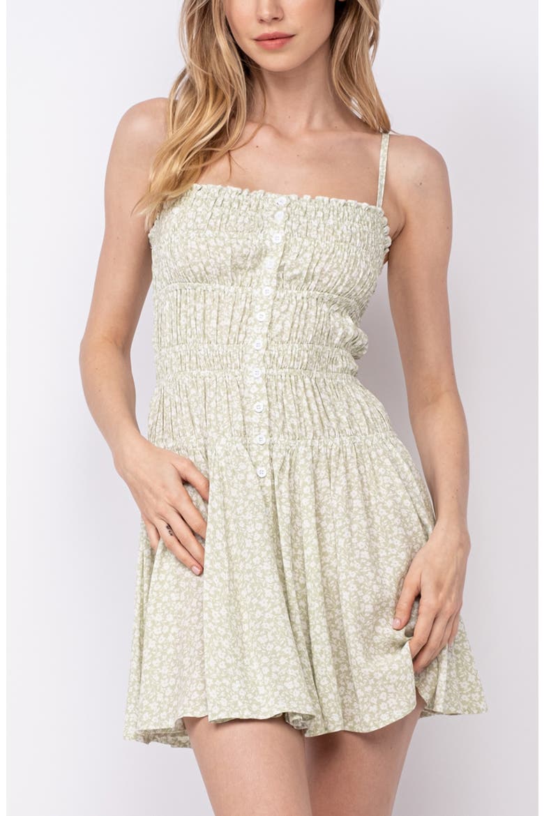 Ditsy Floral Shirred Fit & Flare Minidress, Alternate, color, GREEN