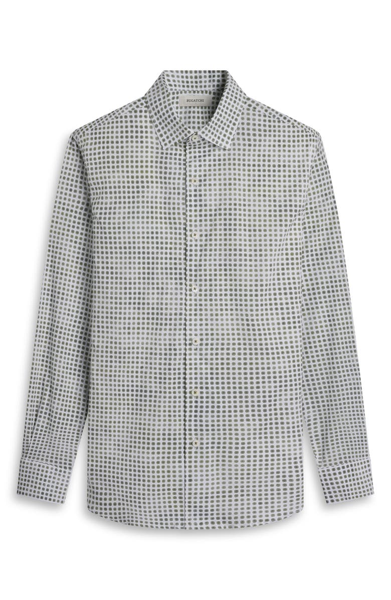 Bugatchi Alvin Shaped Fit Geo Print Button-Up Shirt, Alternate, color, Khaki