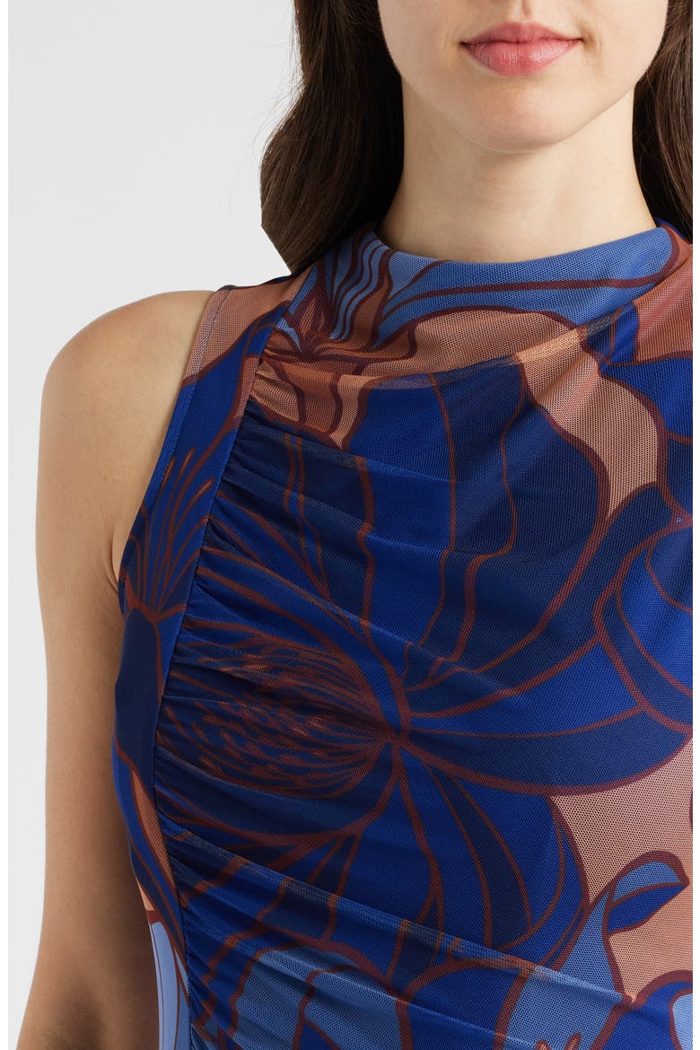 Ruched Sleeveless Mesh Midi Dress, Alternate, color, BLUE MULTI