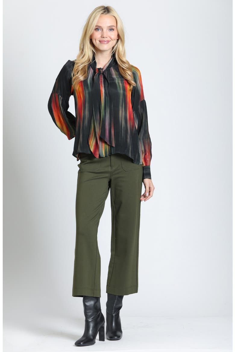 Print Tie Neck Top, Alternate, color, JET/SUNSET MIRAGE MULTI