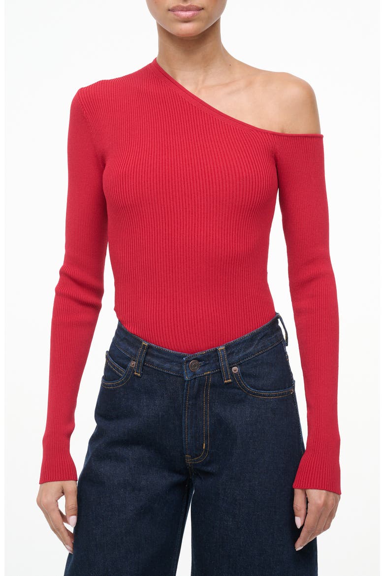 Lois One Shoulder Rib Top, Main, color, ROUGE