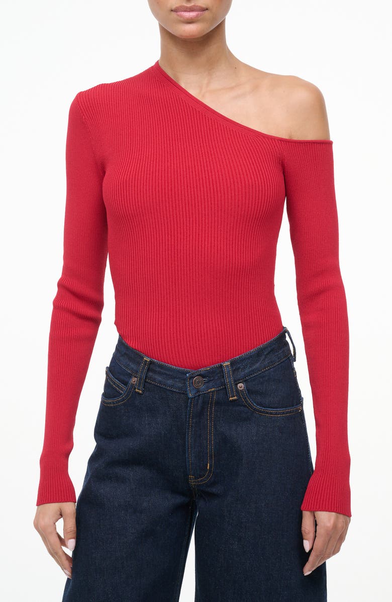 STAUD Lois One Shoulder Rib Top, Main, color, Rouge