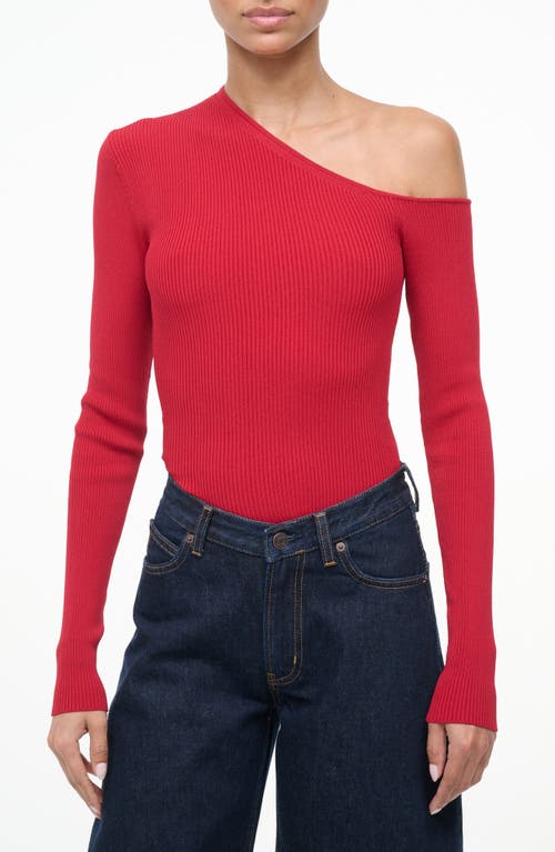Staud Lois One Shoulder Rib Top In Red