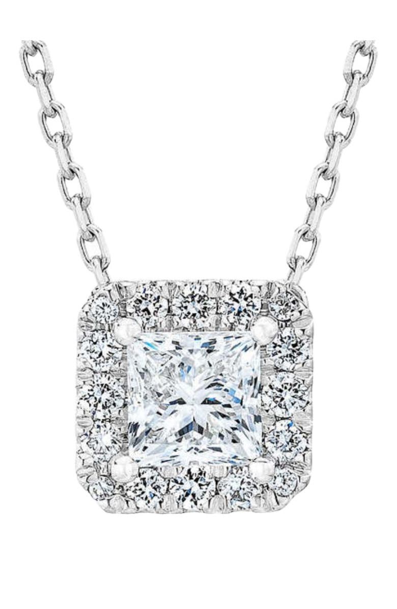 Bliss Diamond 1Ct TW Princess Cut Halo Diamond Pendant Women's Necklace 18" Lab Grown, Main, color, 