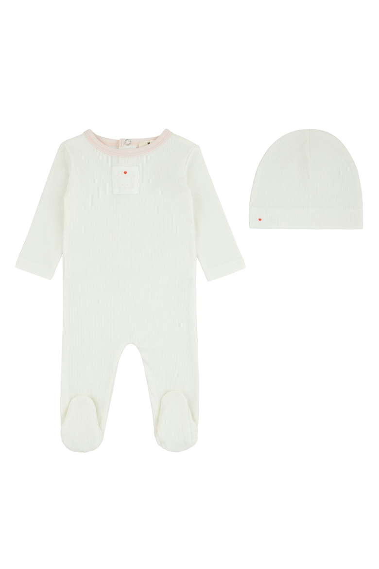 Teddy Patch Footie and Beanie Set, Main, color, Pink Print