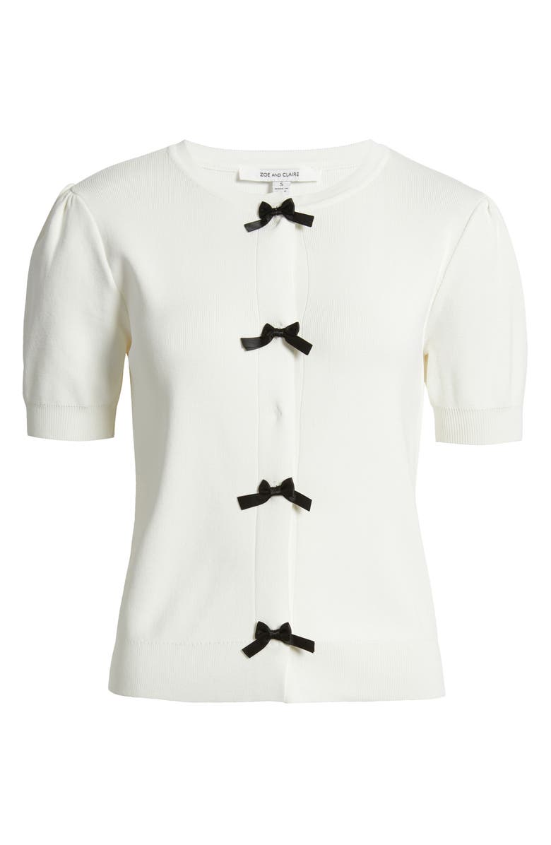 ZOE AND CLAIRE Short Sleeve Bow Cardigan, Alternate, color, Ivory