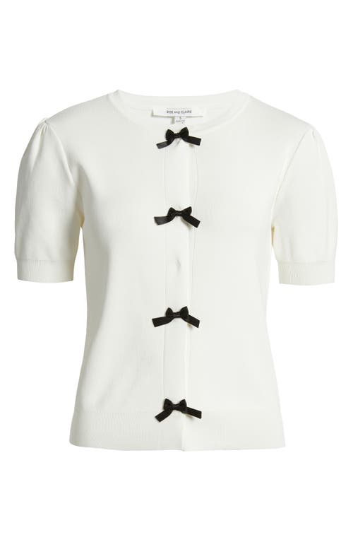 Zoe And Claire Short Sleeve Bow Cardigan In White