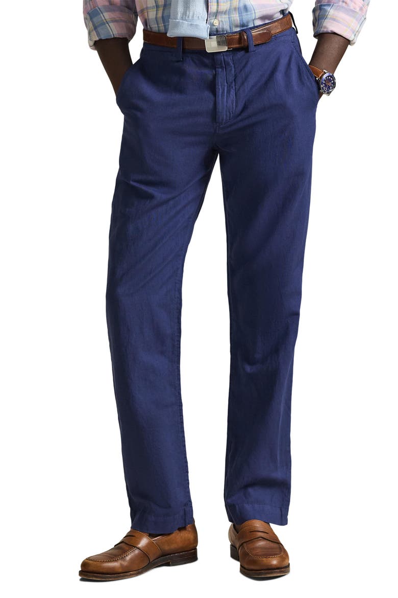 Bedford Classic Fit Linen & Cotton Pants, Main, color, DUSTY AZURE