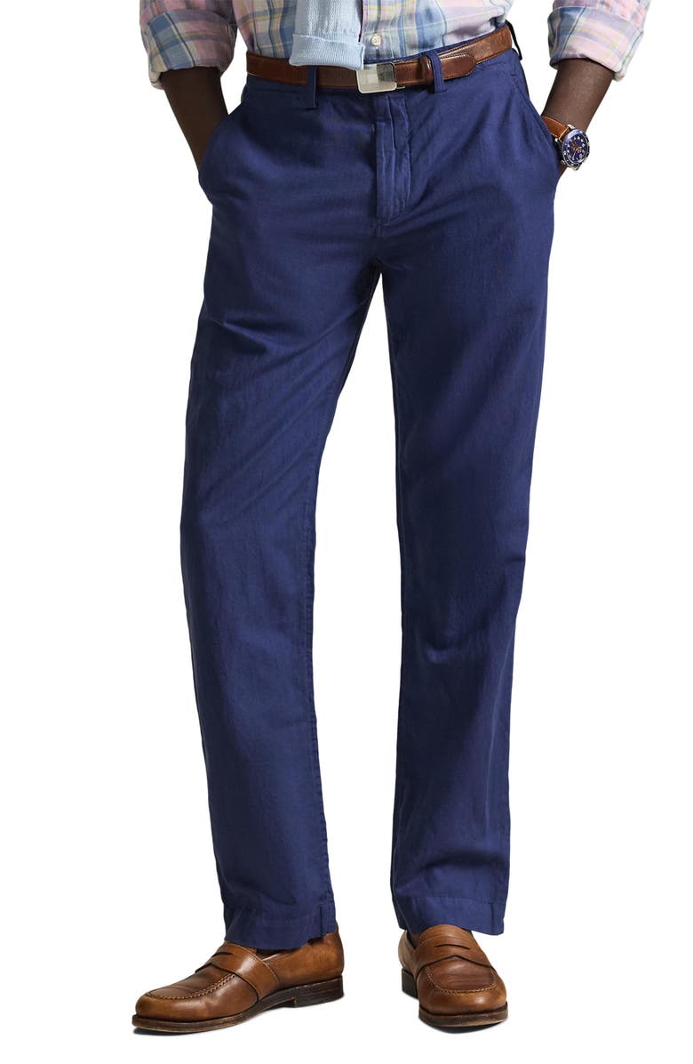 Polo Ralph Lauren Bedford Classic Fit Linen & Cotton Pants, Main, color, Dusty Azure