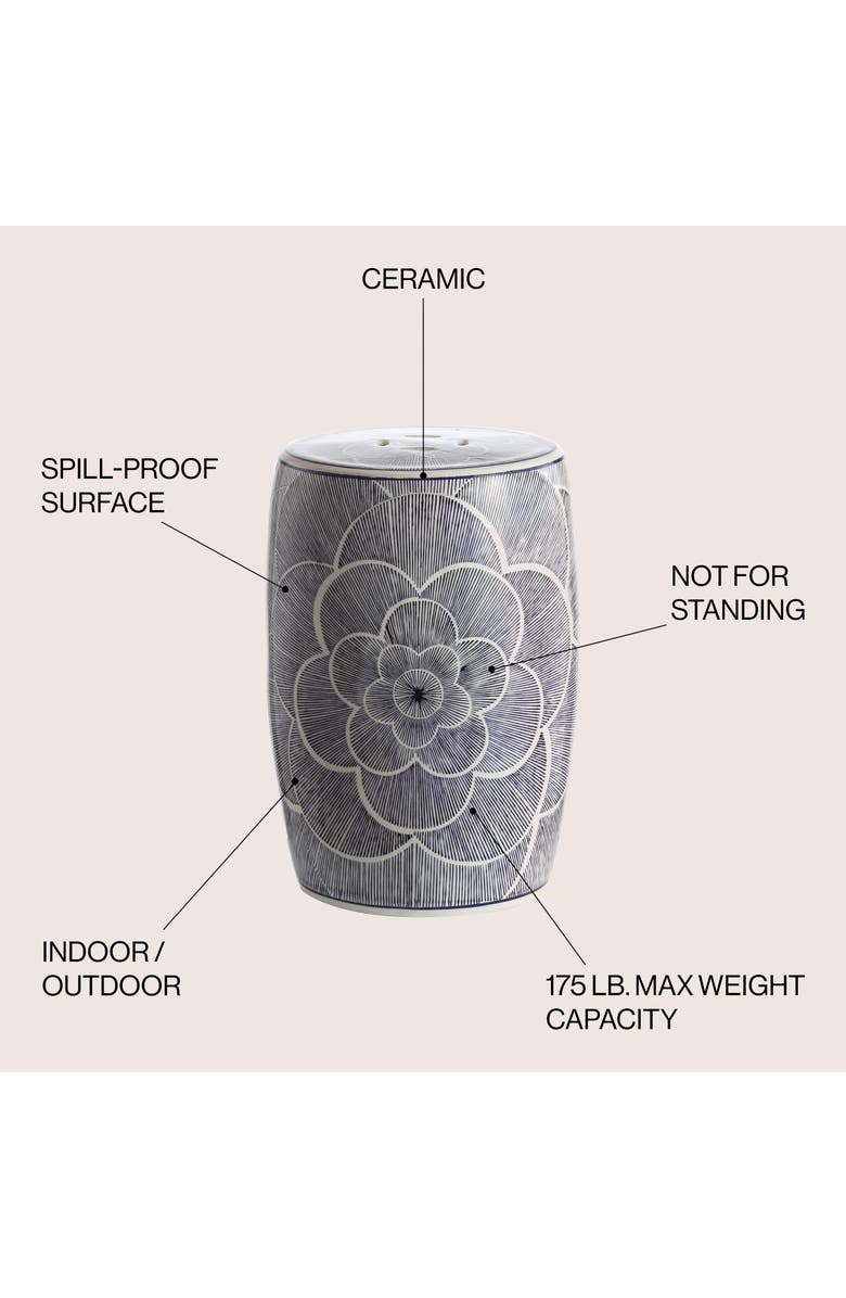 JONATHAN Y Camellia 17" Ceramic Drum Garden Stool, Alternate, color, Blue