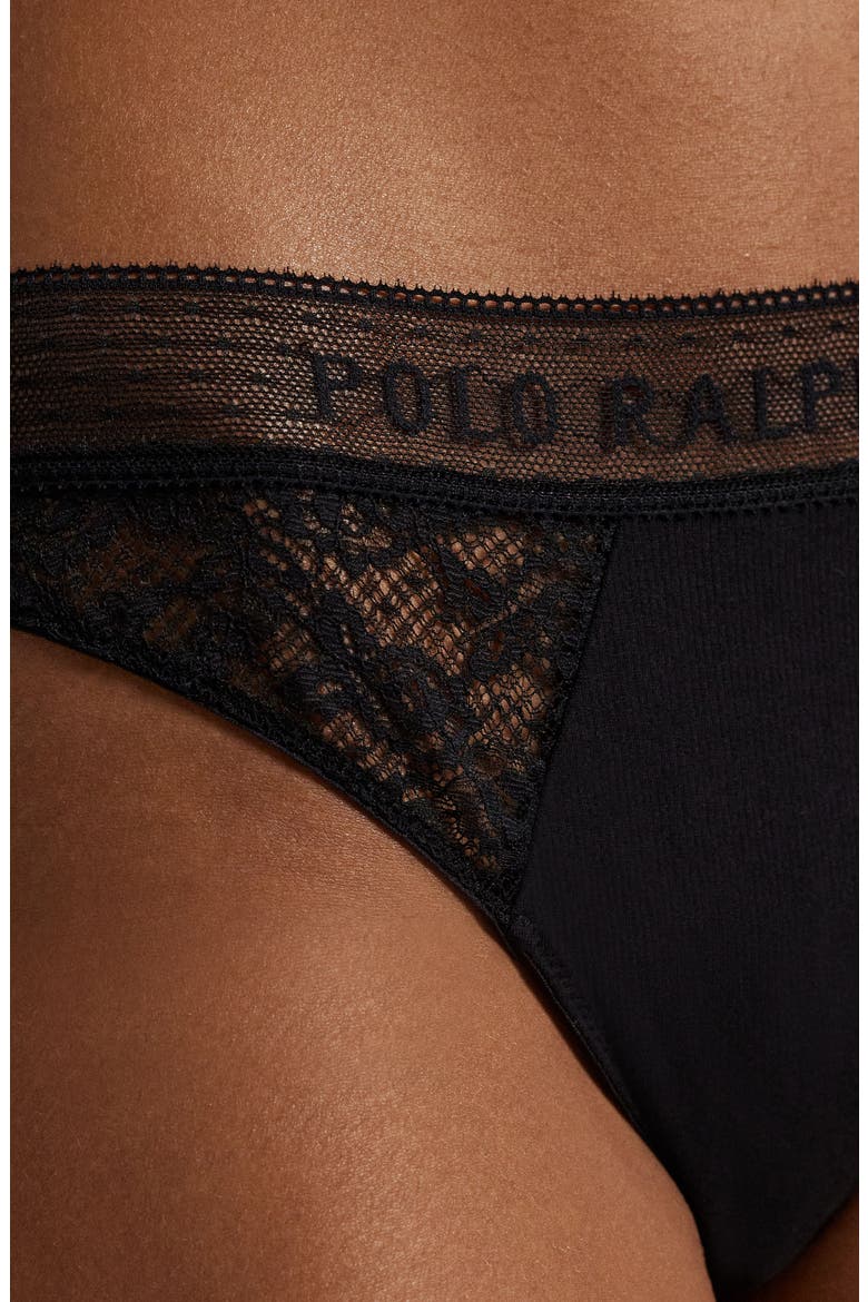 Lace & Stretch Cotton Rib Bikini, Alternate, color, ONYX