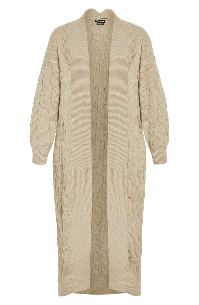 City Chic Charissa Cable Stitch Longline Cardigan, Alternate, color, Cream
