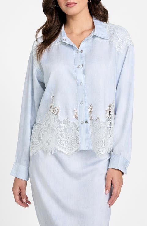 ゲス GUESS Flower Lace Blouse （WHT） ゲス GUESS Flower Lace Blouse （WHT） - ファッション通販