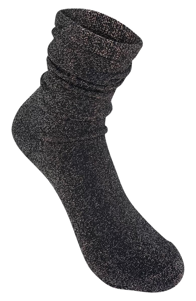 HIGH HEEL JUNGLE Glitterati Sparkle Cotton Blend Crew Socks, Main, color, Black