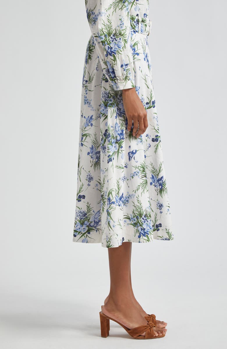 Veronica Beard Arwen Floral Belted Cotton Midi Skirt, Alternate, color, Off White Multi