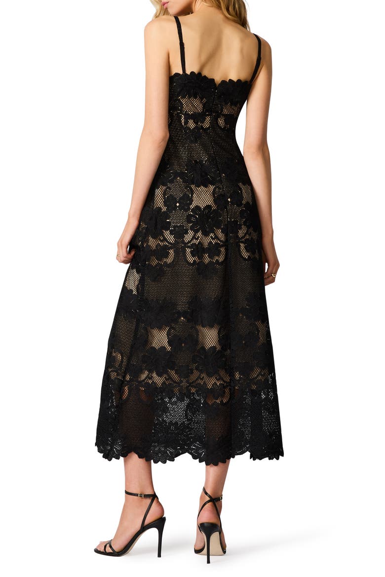 Willow Scalloped Floral Lace Midi Dress, Alternate, color, BLACK