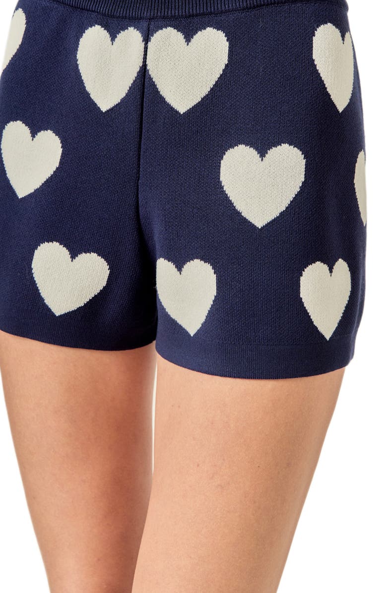 English Factory Heart Pattern Sweater Shorts, Alternate, color, Navy/ White