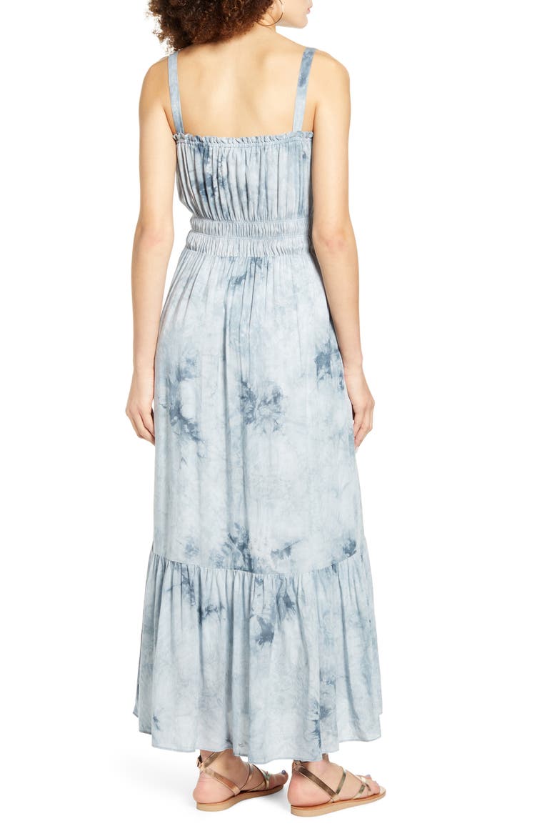 Smocked Waist Tie Dye Maxi Dress, Alternate, color, BLUE TIE DYE