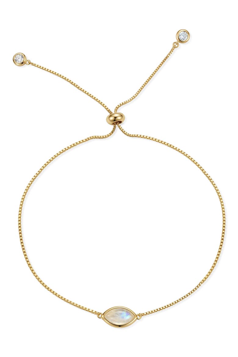 14k Gold Plate Moonstone Slider Bracelet, Main, color, WHITE/ GOLD