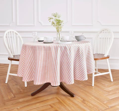 Linen Round Tablecloth for Dining Table, Holiday and Everyday Table Decor - Amalfi Stripe