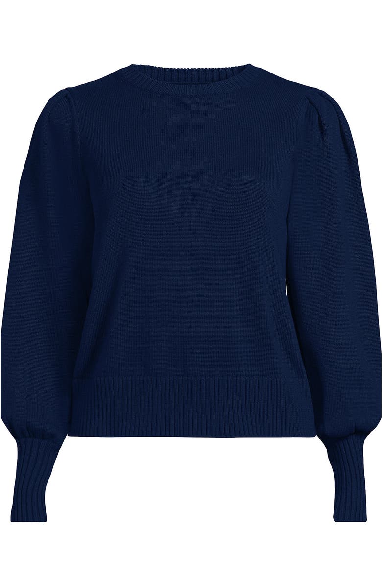 Lands' End Drifter Puff Sleeve Crew Neck Sweater, Alternate, color, Deep Sea Navy