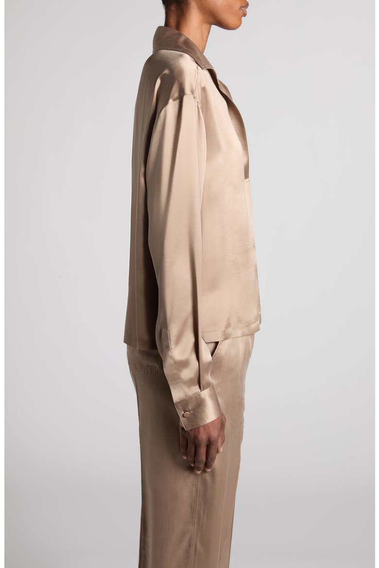Silk Satin Polo, Alternate, color, DESERT TAUPE