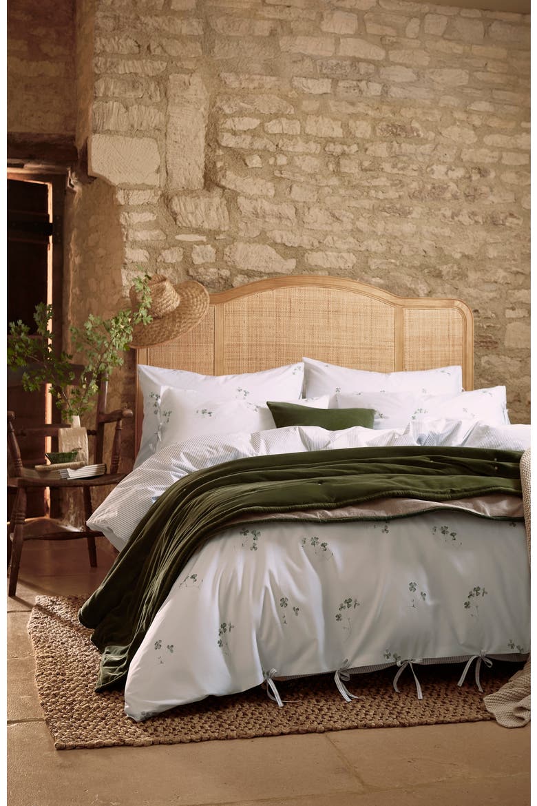 Clover Romantic Floral Striped Reversible Duvet Cover Sets, Alternate, color, Green