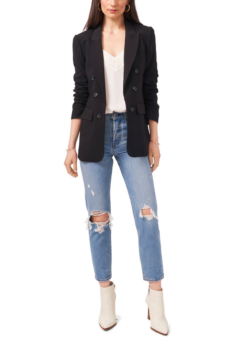 Faux Double Breasted Blazer, Alternate, color, RICH BLACK