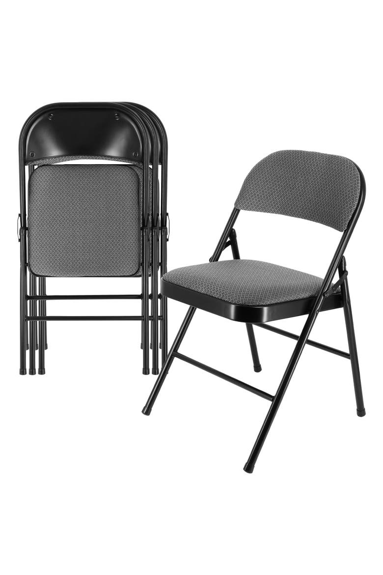 4 Piece Metal Folding Chair with Padded Seats, Main, color, Grey