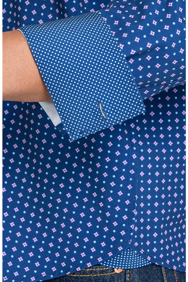 Slim Fit Diamond Dot Performance Long Sleeve Shirt, Alternate, color, NAVY/PURPLE