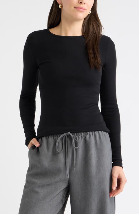 Rib Crewneck Long Sleeve Top