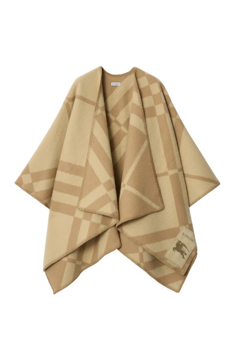 Check Wool Cashmere Cape