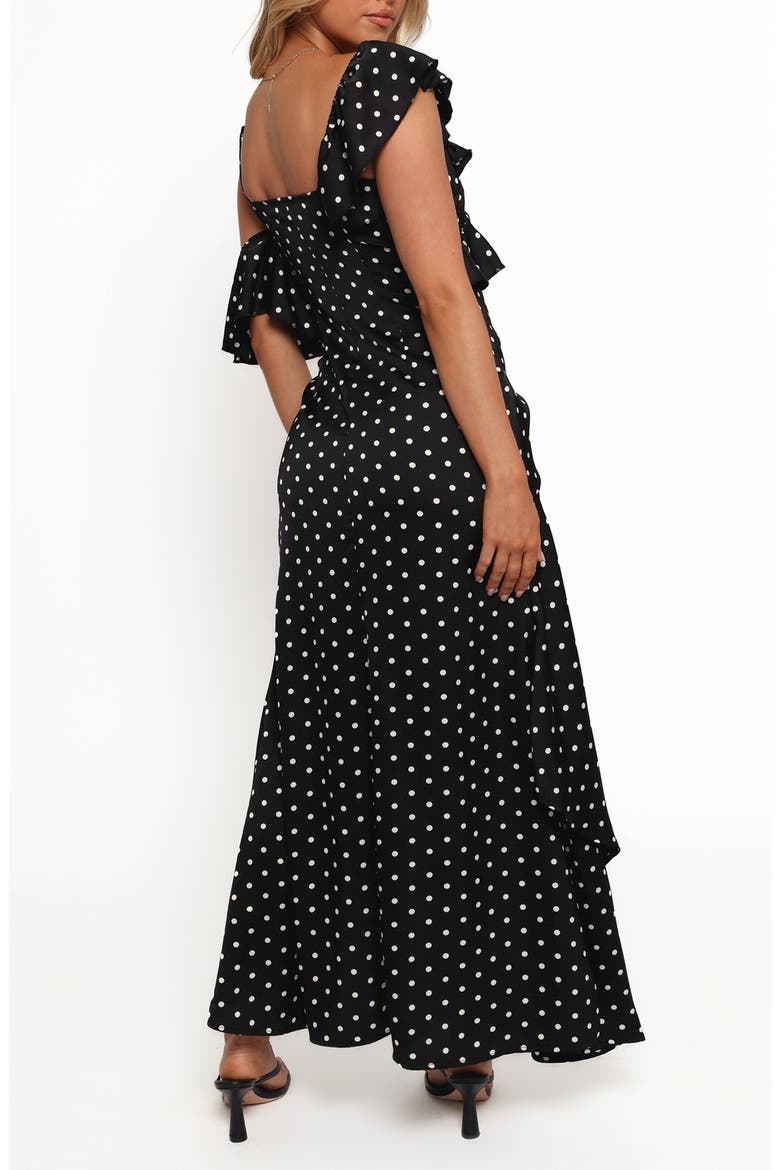Adelina Cold Shoulder Maxi Cocktail Dress, Alternate, color, BLACK POLKA DOT
