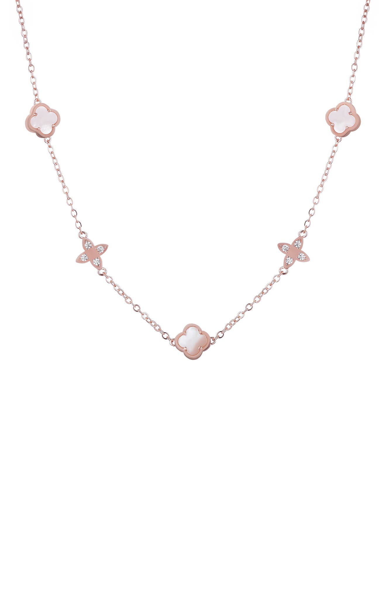 Adornia 14K Rose Gold Plated Mother-of-Pearl Clover Station Necklace
