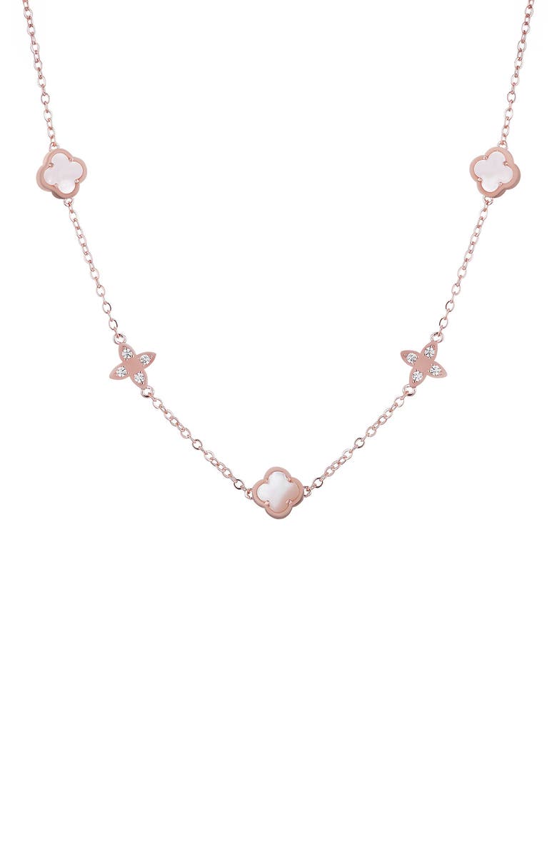 Adornia 14K Rose Gold Plated Mother-of-Pearl Clover Station Necklace, Main, color, 