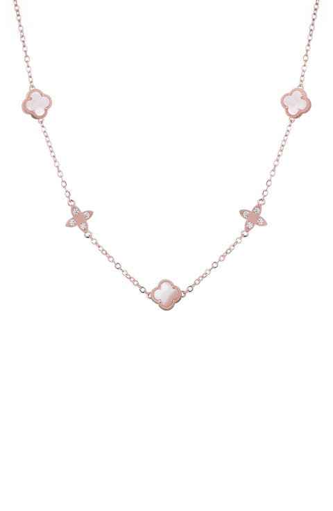 14K Rose Gold Plated Mother-of-Pearl Clover Station Necklace