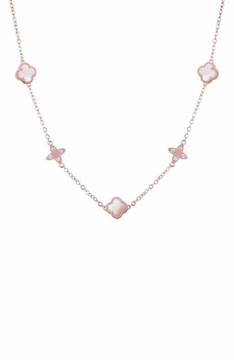 Adornia 14K Rose Gold Plated Mother-of-Pearl Clover Station Necklace