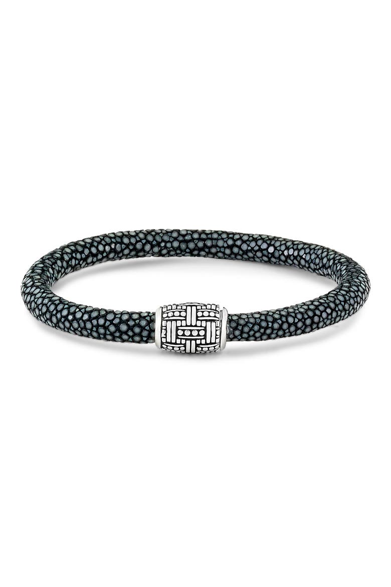 Stingray Leather & Sterling Silver Bead Bracelet, Main, color, BLACK