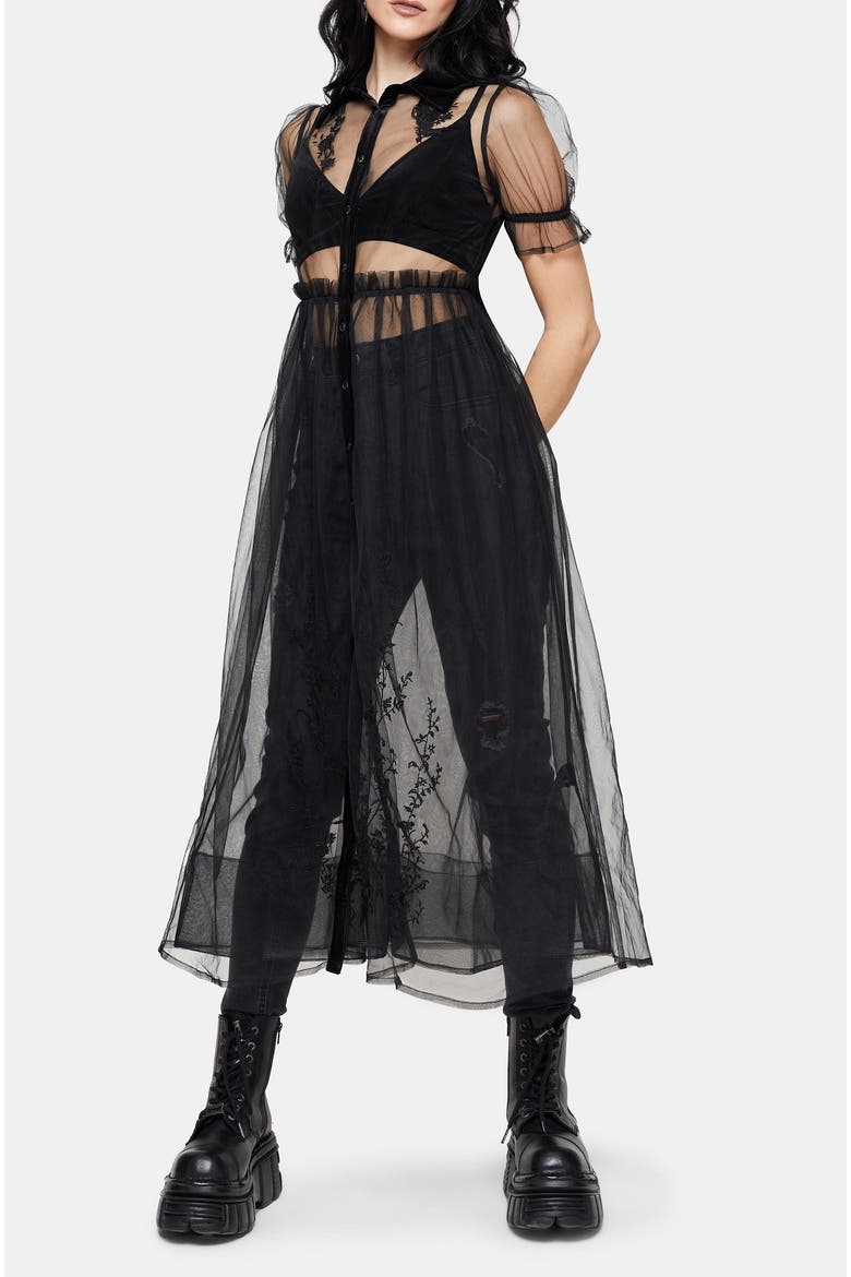 Aria Embroidered Tulle Shirt Dress, Alternate, color, Black