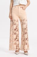 Bayeas Crystal Embellished Lace Wide Leg Jeans