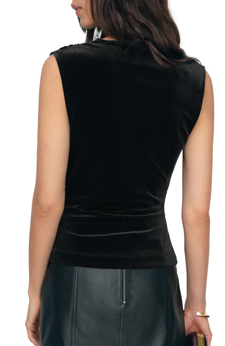 Reiss Scarlett Sleeveless Ruched Velour Top, Alternate, color, Black
