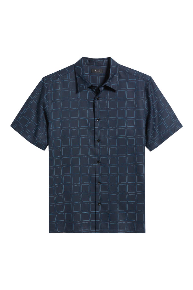 Irving Grid Print Short Sleeve Lyocell Button-Up Shirt, Alternate, color, BLUE MULTI