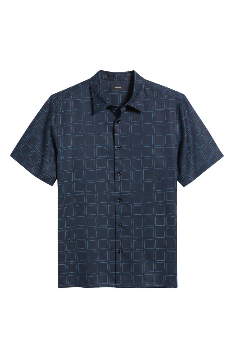Theory Irving Grid Print Short Sleeve Lyocell Button-Up Shirt, Alternate, color, Blue Multi