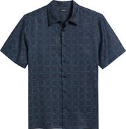 Theory Irving Grid Print Short Sleeve Lyocell Button-Up Shirt