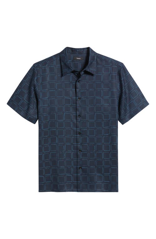 Theory Irving Grid Print Short Sleeve Lyocell Button-up Shirt In Blue Multi