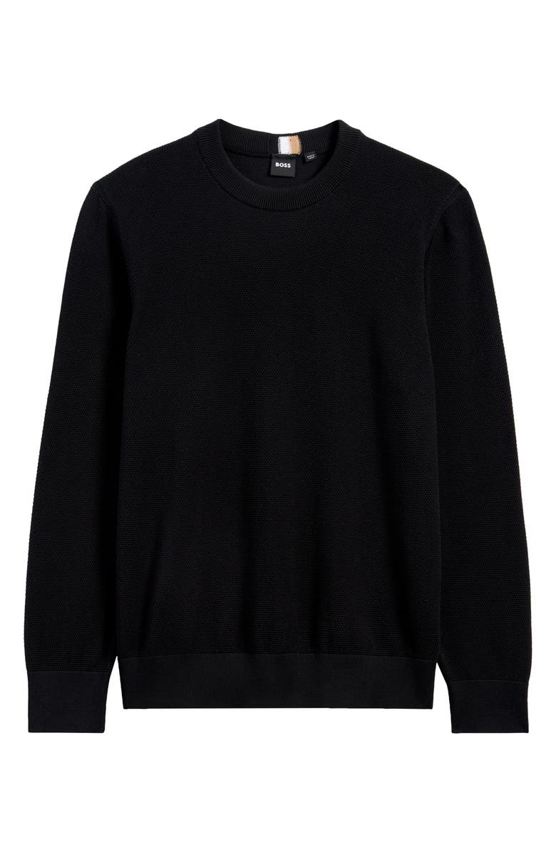 BOSS Ecaio Cotton Piqué Crewneck Sweater, Alternate, color, Black