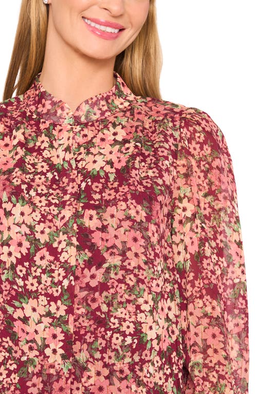 Cece Floral Metallic Stripe Long Sleeve Top In Multi